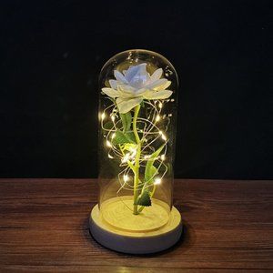 Valentines Day Gift Eternal Rose LED Light Foil Flower In Glass Cover